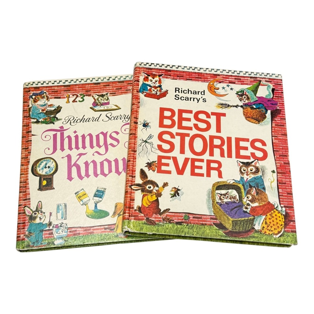 Richard Scarry Hardcover Books Lot 2  Things to Know Best Stories Ever 1971